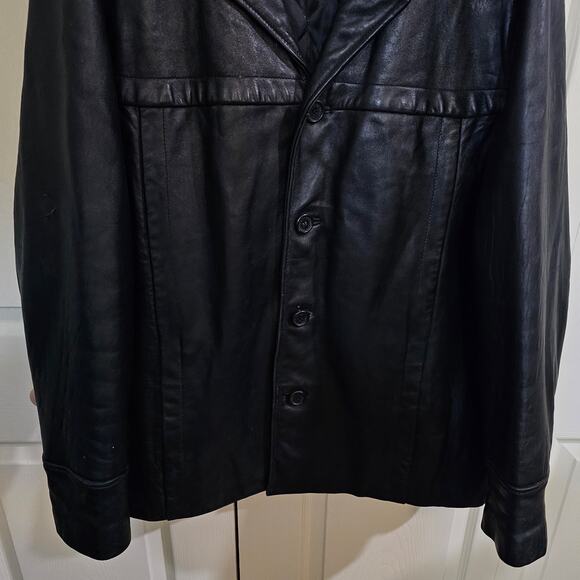 Wilsons Leather Mens XL Jacket Grunge Workwear Biker Black Tear On Right Arm - Picture 5 of 9